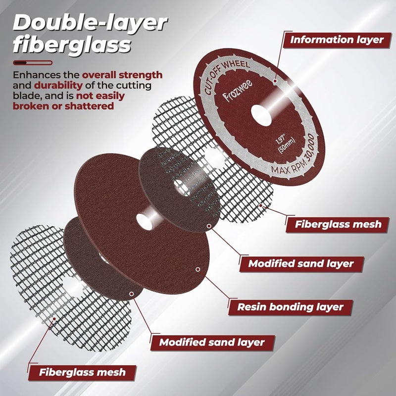 Prozwee 20 Pack 1.97" Cut Off Wheels with 2 Shank(1/4" Mandrel+1/8" Mandrel),Fiberglass Reinforced Rotary Tool Cutting Disc Set - Image 2
